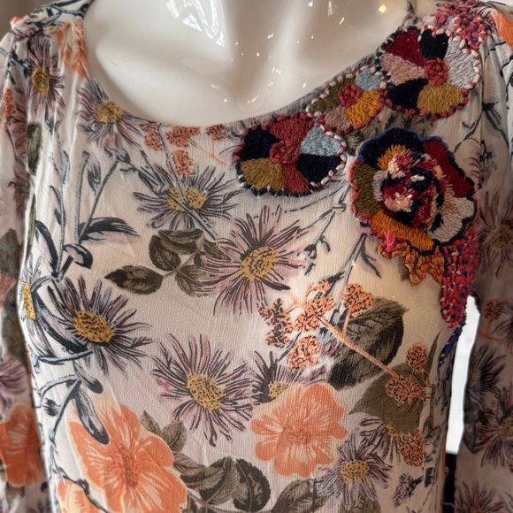 Anthropologie Meadow Rue Espalier Sheer Floral Embroidered Tunic Dress Size XS - Picture 6 of 14